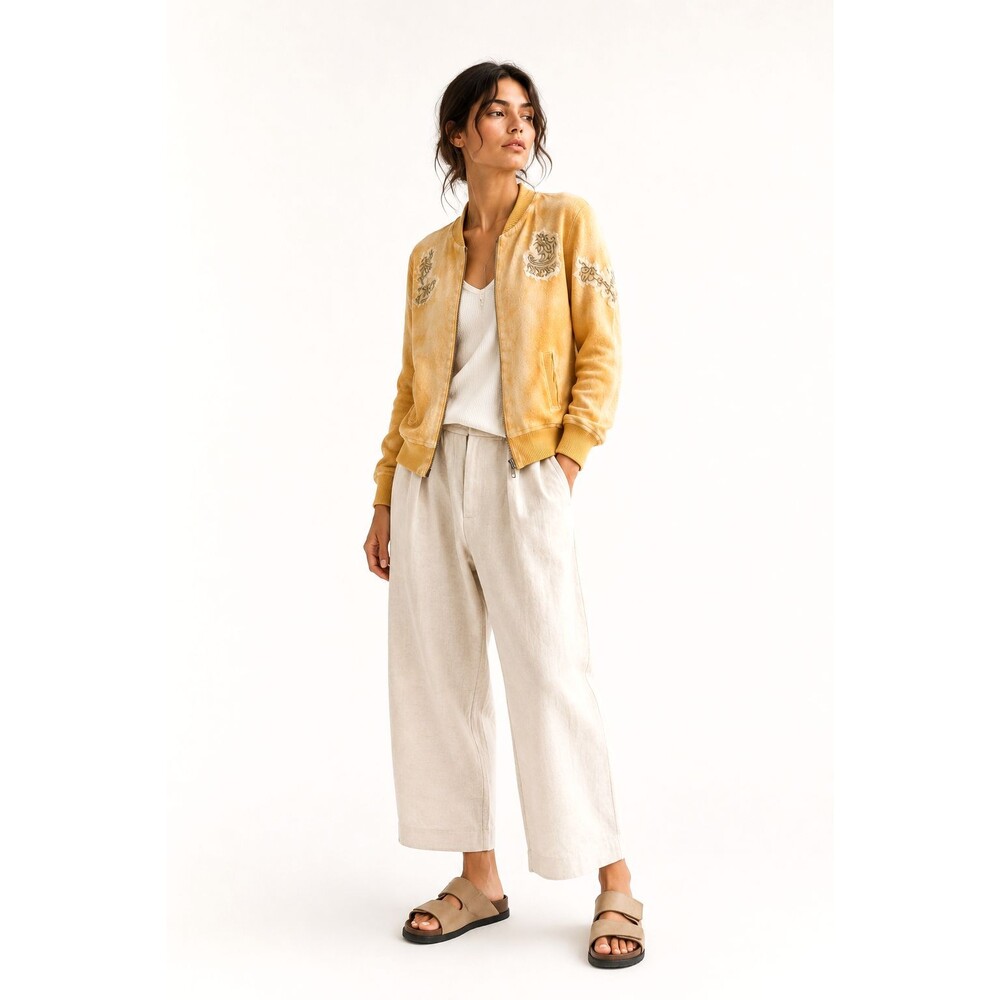 Avant Toi Distressed Knit Bomber Jacket Yellow Floral Italy Medium